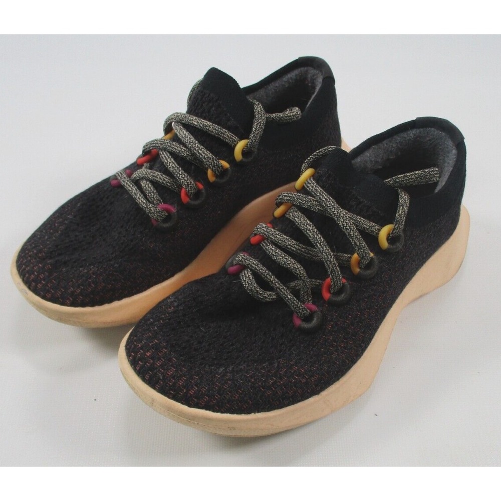 allbirds Black Knit Athletic Sneakers with Cream Sole and Multicolor Accents